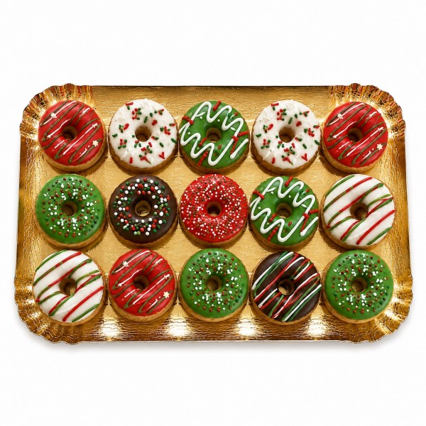 Dolci Impronte Tray | 15 Mini Donuts with Christmas Designs 215 g.
