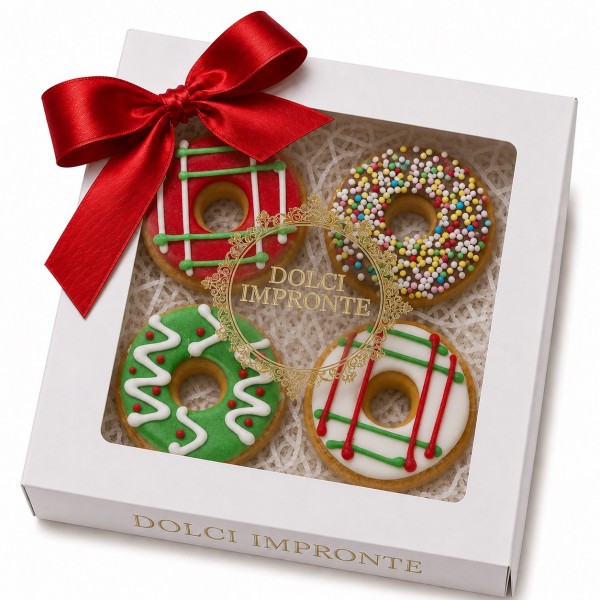 Dolci Impronte | Scatola Regalo Natale 4 Mini Donuts  55 gr - Confezione 2 scatole