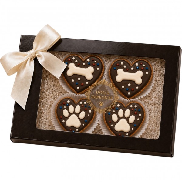 Dolci Impronte | Cofanetto Wengè 4 Cuoricini decorati  2 Confezioni S05